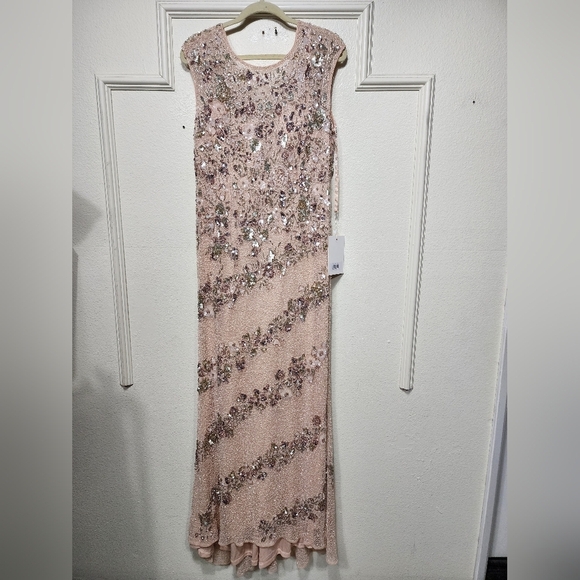 Mac Duggal 5500 Pink Floral Embellished Cap Sleeve Trumpet Gown 14 Wedding Party - Picture 5 of 15